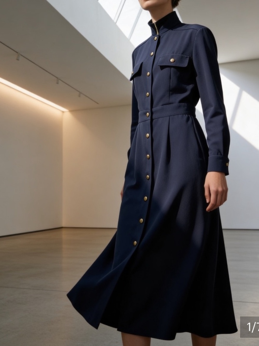 Vintage David Warren DW3 Navy Gold Button 10 Midi Autumn Wedding Guest dress